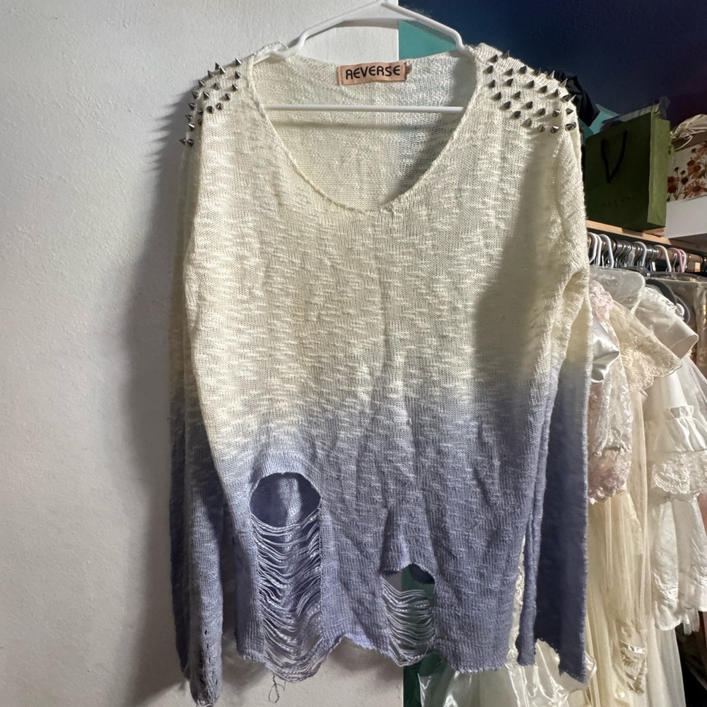 Reverse white and Purple Distressed Sweatshirt.  Punk